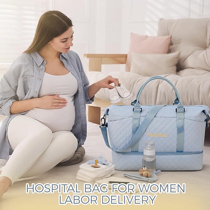 Dansydaisy Mama Hospital Bag for Women Labor Delivery,Light Blue | Travel Duffle Bag with Shoe Compartment and Toiletry Pouch Waterproof Weekender Bag for Women Pregnancy Overnight Gym Gift - Image 6