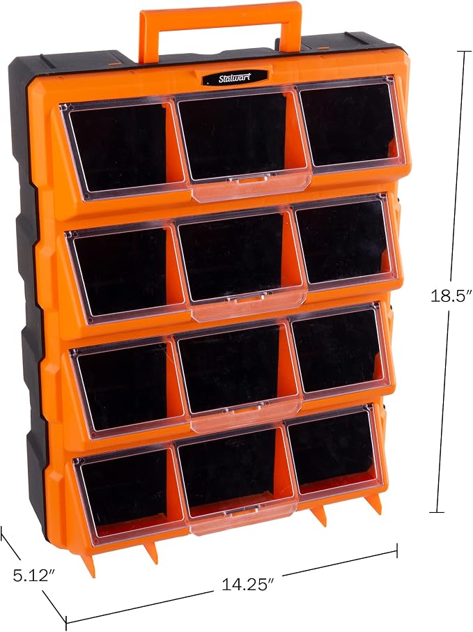 Stalwart Plastic Storage Drawers for Garage Organization, Black | 12-Bin Screw Organizer - Craft Cabinet for Hardware, Crafting Supplies, or Toys - Image 2