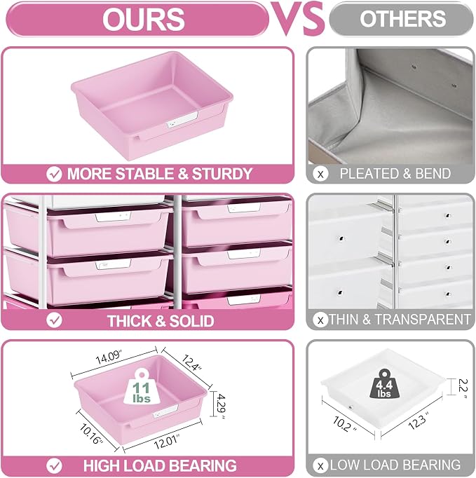 10 Drawers Rolling Cart with Wooden Tabletop, Utility Storage Cart with Wheels, Art Supply Craft Organizer on Wheel with Metal Frame & Handles for Home Office School,Pink | Easy Setup, Large Capacity, Sturdy Build, Lockable Mobility, For office, classr... - Image 7