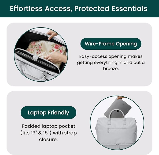 Nobl Travel Weekender Bag for Women & Men, Large Carry-On Duffel, Silver | Leather Overnight Tote with Trolley Sleeve, Separate Shoe Compartment & Laptop Pocket for Airplane, Gym & Road Trips - Image 2