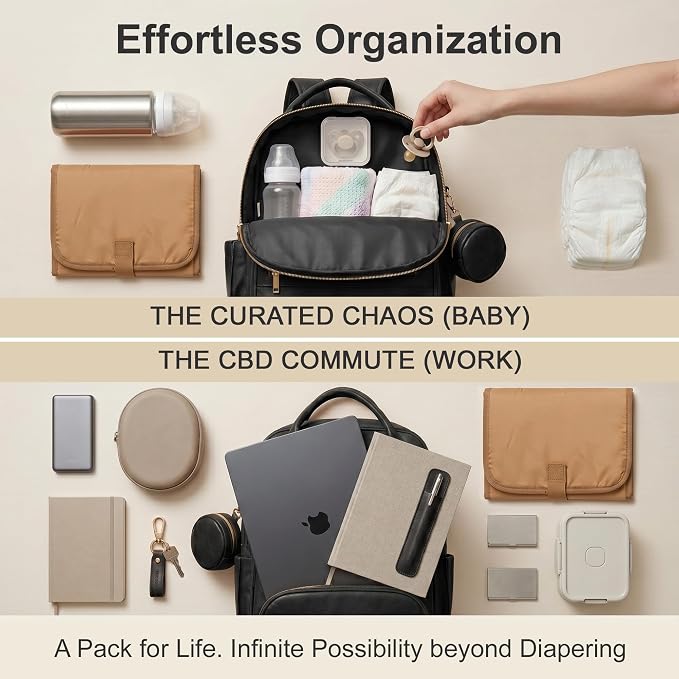 ROSEGIN Premium Vegan Leather Diaper Bag Backpack with Waterproof Changing Pad, Reinforced Zippers & Odor-Free, 20 Pockets Pro Organizer, Fits 15.6" Laptop, Stroller Straps, Baby Bag for Mom, Black - Image 7