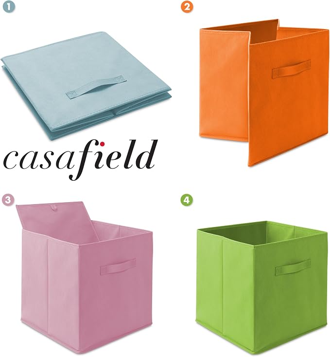 Casafield Set of 12 Collapsible Fabric Cube Storage Bins, Multicolor - 13" Foldable Cloth Baskets for Shelves, Cubby Organizers & More - Image 6