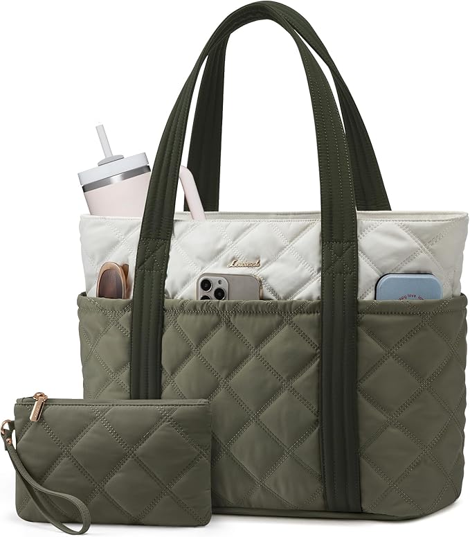 LOVEVOOK Puffer Tote Bag for Women, Puffy Work Handbag with Cup Holder, Travel Carry On Bag with Zipper for Teacher Nurse Gym by LOVEVOOK