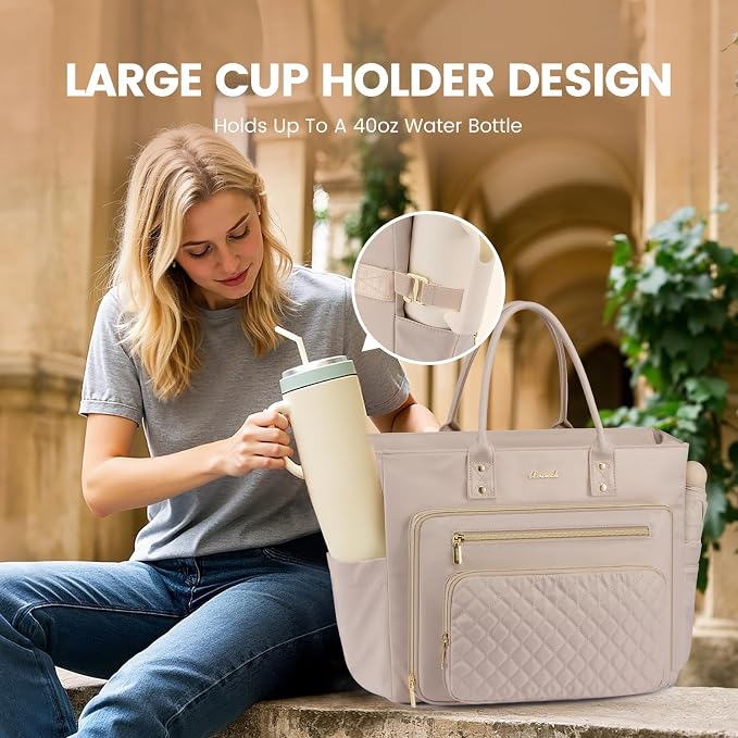 LOVEVOOK Teacher Tote Bag for Women Work, Laptop Bag With Large Cup Holder, Nurse Bags Professional Briefcase Business Computer Purses Handbag,Light Pink,17.3 Inch - Image 4
