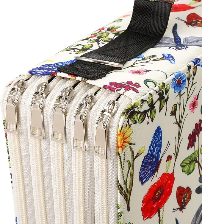 480 Slots Pencil Case, 5-Layer Organizer with Shoulder Strap | 5-layer twill oxford case with 480 elastic slots, carry handle, removable strap, and outer pocket for phone or keys. - Image 4