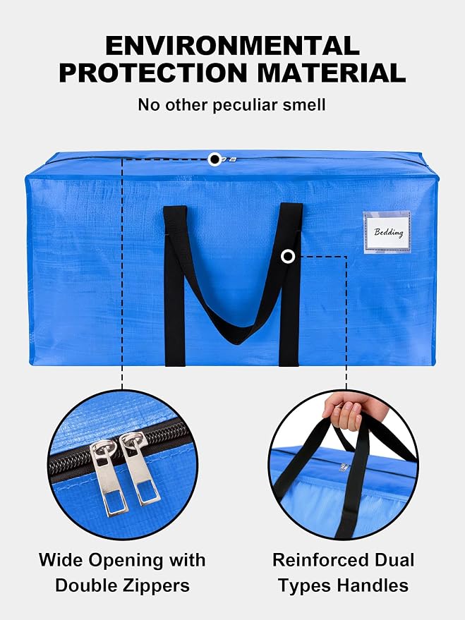 HOMESURE Supports 200lbs Heavy Duty Moving Bags - Strong Zipper & Wrap-Around Handles - Water-Resistant Storage Totes, Durable Alternative to Moving Boxes - 8 Pack - Sky Blue - Image 7