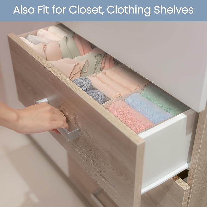 Drawer Organizer Clothes, 24 Pack Underwear Drawer Organizers, Foldable Closet Organizers and Storage Dresser Drawer Dividers Clothing Organizer for Clothes, Socks, Scarves, Bra, Ties (Beige) - Image 5