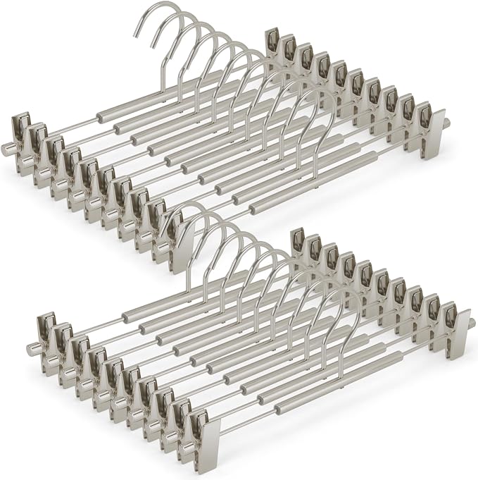 VWV 20 Pack Pants Hangers with Clips, 12.4 Inch Aluminum Skirt Hangers with 360° Swivel Hooks, Heavy Duty Space Saving Closet Hangers for Jeans, Slacks, Shorts(Matte Pearl Nickel by Designedforluxuryhangers
