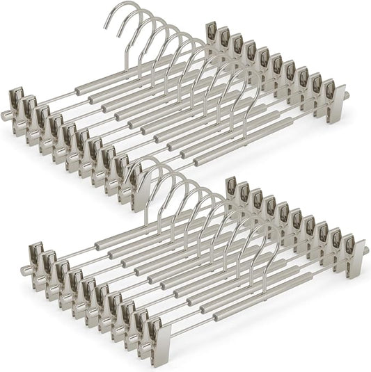 VWV 20 Pack Pants Hangers with Clips, 12.4 Inch Aluminum Skirt Hangers with 360° Swivel Hooks, Heavy Duty Space Saving Closet Hangers for Jeans, Slacks, Shorts(Matte Pearl Nickel by Designedforluxuryhangers