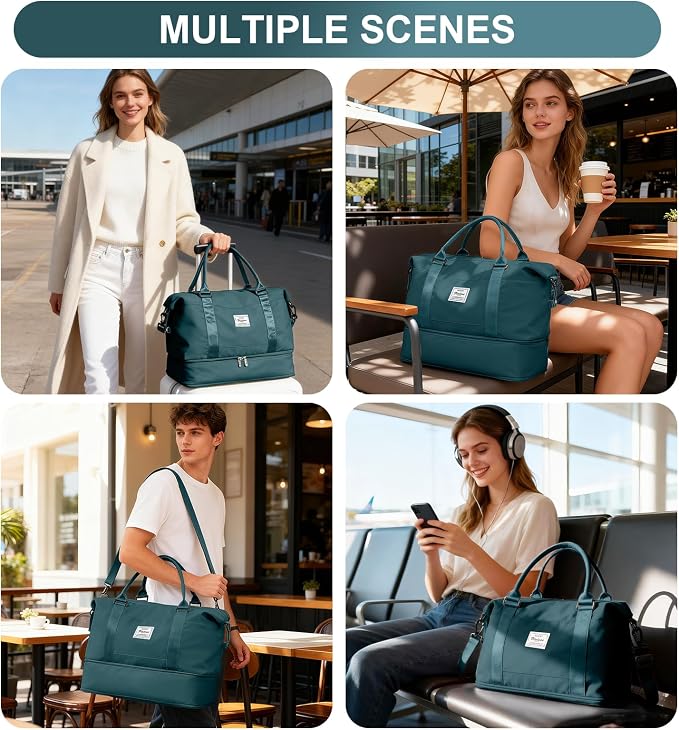 Travel Duffel Weekender Bag Women Tote Carry On Bags With Shoe Compartment | 18x14x8 inches Travel Overnight Bags with Trolley Sleeve for Airplanes Sport Tote Gym for Men Lightweight Daypack Blue. - Image 8