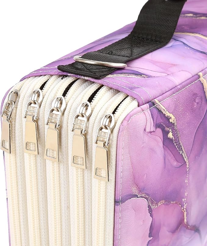 480 Slots Pencil Case, 5-Layer Organizer with Shoulder Strap | 5-layer twill oxford case with 480 elastic slots,carry handle, removable strap, and outer pocket for phone or keys. - Image 4