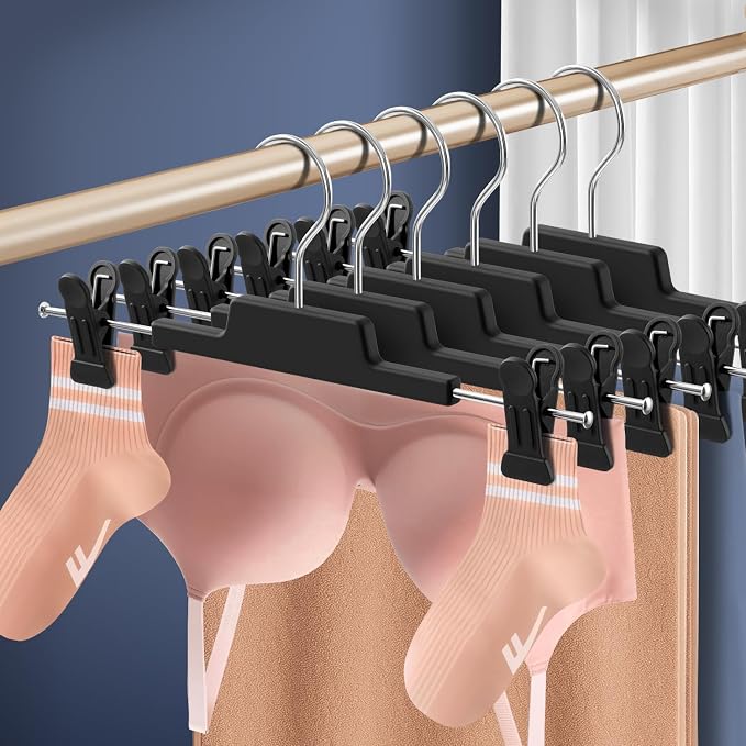 HUADYMEET 20 Pack Heavy DutyPants Skirt Hangers with Clips,Black,12 Inch | Plastic,Space Saving,Adjustable,Non Slip,Hanger for Jeans Shorts Clothes Slacks Trousers,For Adult Men Women Children - Image 6