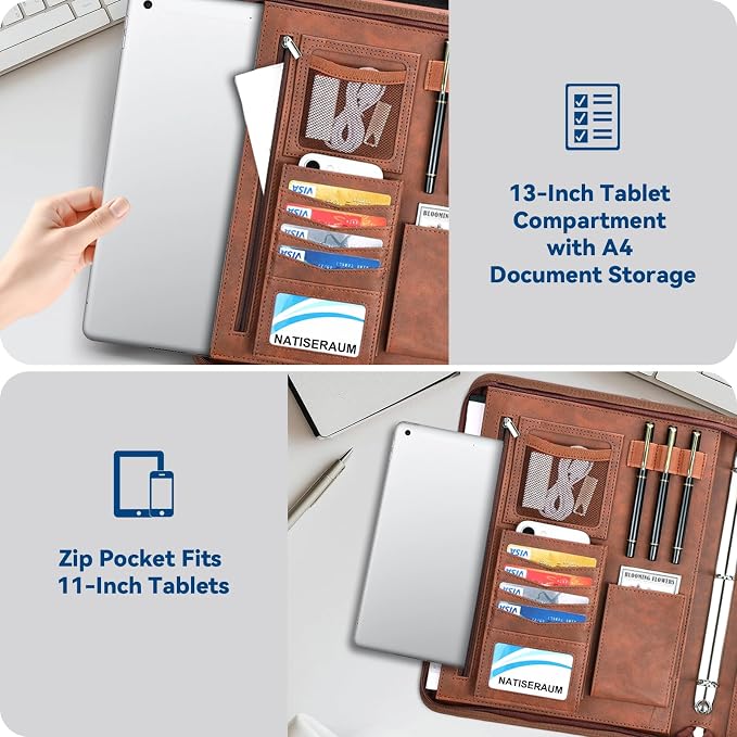 Padfolio Portfolio Binder with Handle, 3-Ring Folder Organizer, Vegan Leather Portfolio with Notepad Includes 5 Dividers with 10 Pockets for Documents Filesfor Documents Files and 1 Pen - Image 9