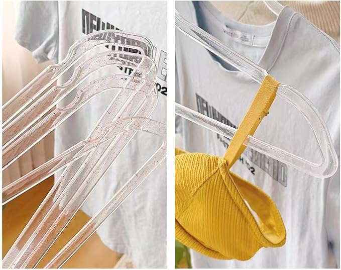 Pink Clothes Hangers 16", 40 Pack Plastic Clear Coat Hanger for Adult Closet, Durable Bling Ganchos de Ropa with Swivel Hook, Notched Shoulders & Ultra-Thin Space Saving Laundry Hanger for Dress Suits - Image 7