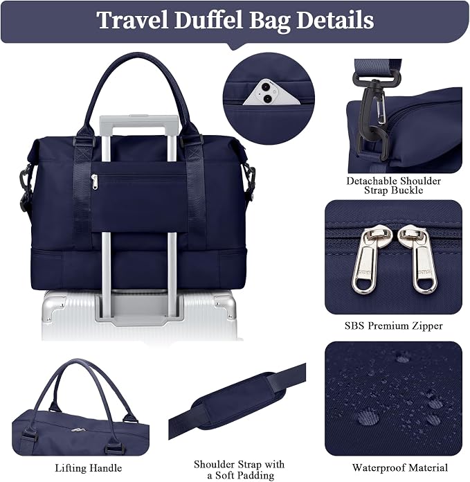 Weekender Bags for Women, Personal Item Travel Bag with Shoes Compartment | Overnight Travel Duffel Bag with Quilted Toiletry Bag, Airplane Friendly Carry-On Bag - Image 4