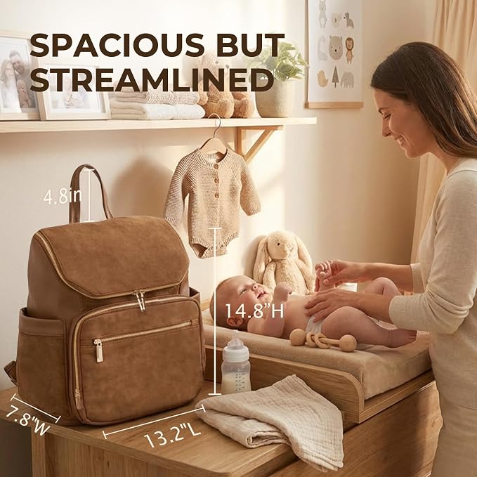 miss fong Diaper Bag Backpack Suede Baby Backpack with Changing Pad | 14Pockets Convertible Mommy Diaper Backpack for Mom Waterproof Wet Pocket,Insulated Pockets,Stroller Straps Luggage Sleeve - Image 3