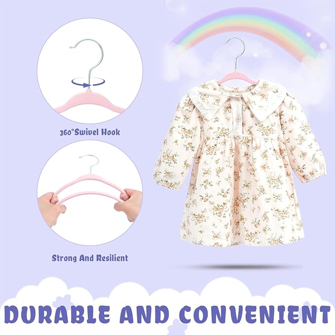 BAGAIL 50 Pack Kids Velvet Hangers 11 Inches Children's Clothes Hangers Non-Slip Baby Hangers for Infant/Toddler (Blush Pink) - Image 3