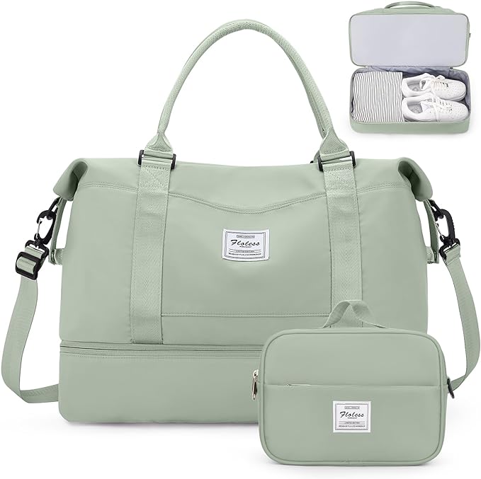 Weekender Bags for Women, Personal Item Travel Bag with Shoes Compartment | Overnight Travel Duffel Bag with Toiletry Bag, Airplane Friendly Carry-On Bag with Wet Pocket & Trolley Sleeve,Medium by SYCNB