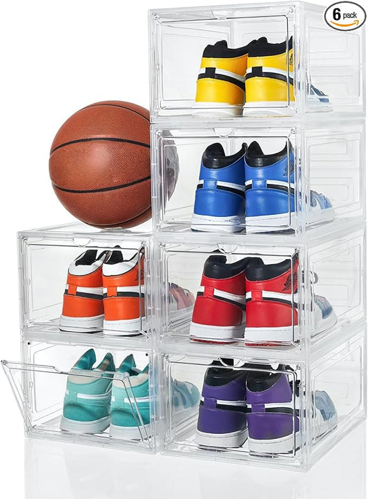 ZLLZUU Shoe Shoe Storage Boxes, 6 Pack Stackable Shoes Organizer Clear | Clear Drop Front, Dustproof Visible Magnetic Door, Stackable, Fits Up to Men's Size 12 High-Top Sneakers, Easy to Assemble by ZLLZUU