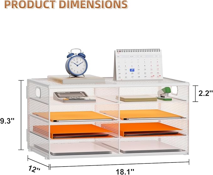 Marbrasse 5 Tier Desktop Literature Organizer, Mesh Paper Organizer Desk Organizers, File Sorter Mail Center Paper Storage Cabinet Classroom Keepers Mailbox for Office Home School,White - Image 3