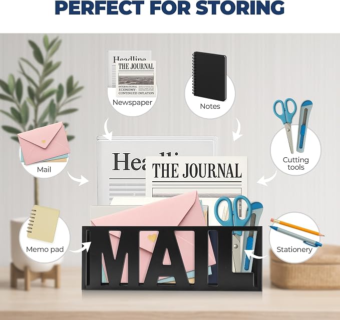 Mail Organizer Countertop, Desk or Wall Mail Holder for Bill Storage, Black | Bills, Envelopes, Documents & Receipts - Image 5