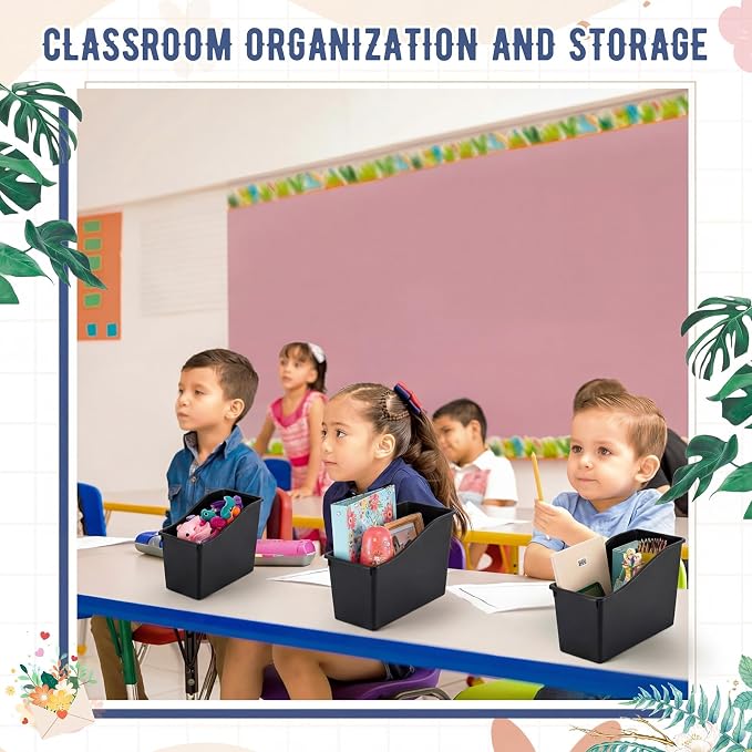 Geetery 6 Pcs Book Bin for Classroom with Labels Stackable Plastic Organizing Bins 11.5 x 5.4 x 7.5 in Book Holders Storage Bins Box Baskets for Classroom Library Home (Black) - Image 6
