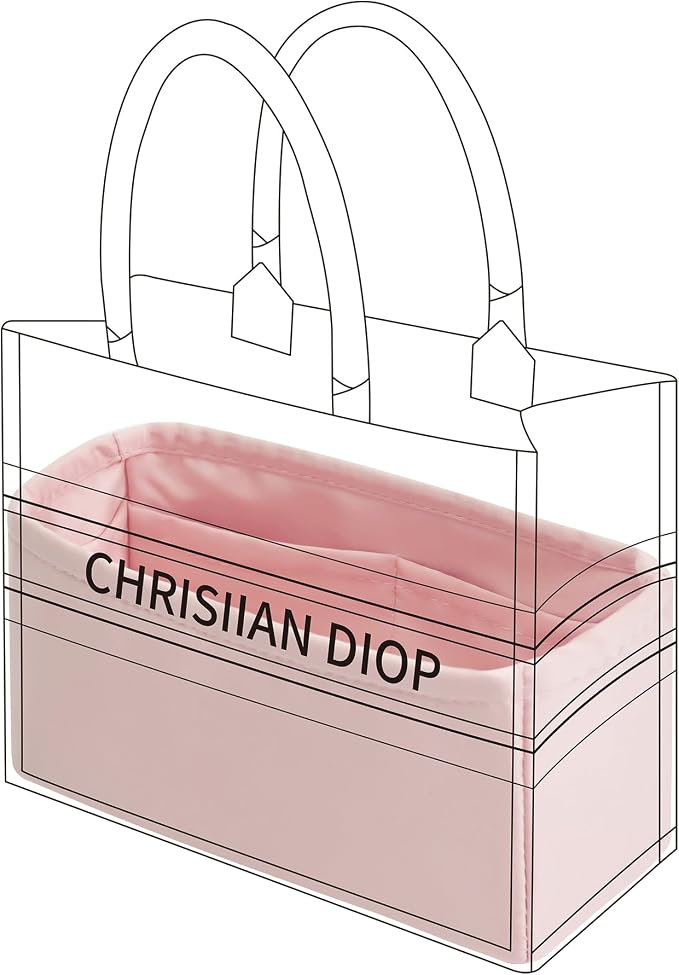 DGAZ Silk Purse Organizer Insert for Dior Book Tote Bag(Pink,New Mini) | Soft and Lightweight,Perfect Fit,Multi-pocket Storage,Bag Protector,Luxury Bag Care,Handmade,for Smooth Bag Organizer by DGAZ