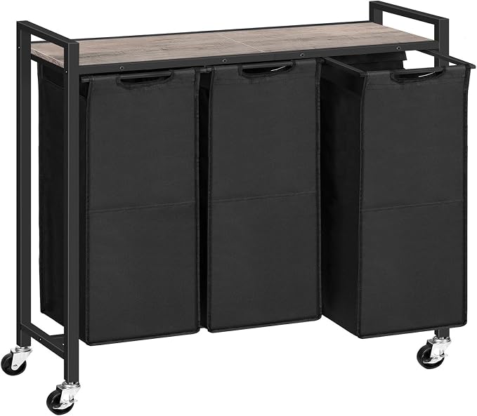 HOOBRO Laundry Sorter 3 Section, Laundry Hamper with Wheels, 3 × 11.5 Gal (43.4L), Rolling Laundry Basket, Pull-Out and Removable Oxford Fabric Bags, Greige and Black BG76XY01 by HOOBRO