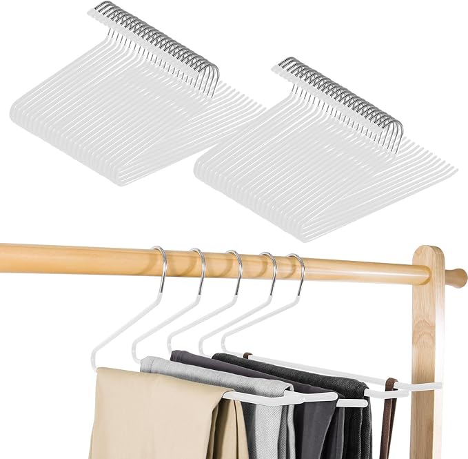 Pants Hangers,50-Pack Clothes Hangers, Non-Slip Open-Ended Pant Hanger,White Metal Hangers Design for Jeans,Slacks,Scarf (White) by SOULNAMAN