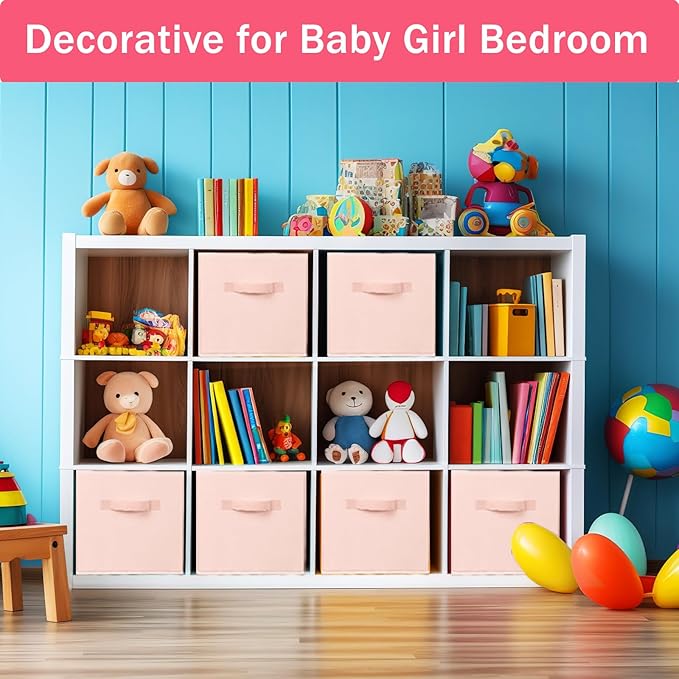 Storage Cubes- 11 Inch Cube Storage Bins for Organizing Shelves - Nursery Closet Organization Bins for Clothes Blanket - 10 Pack Collapsible Decorative Storage Box for Magazines (Pink) - Image 3