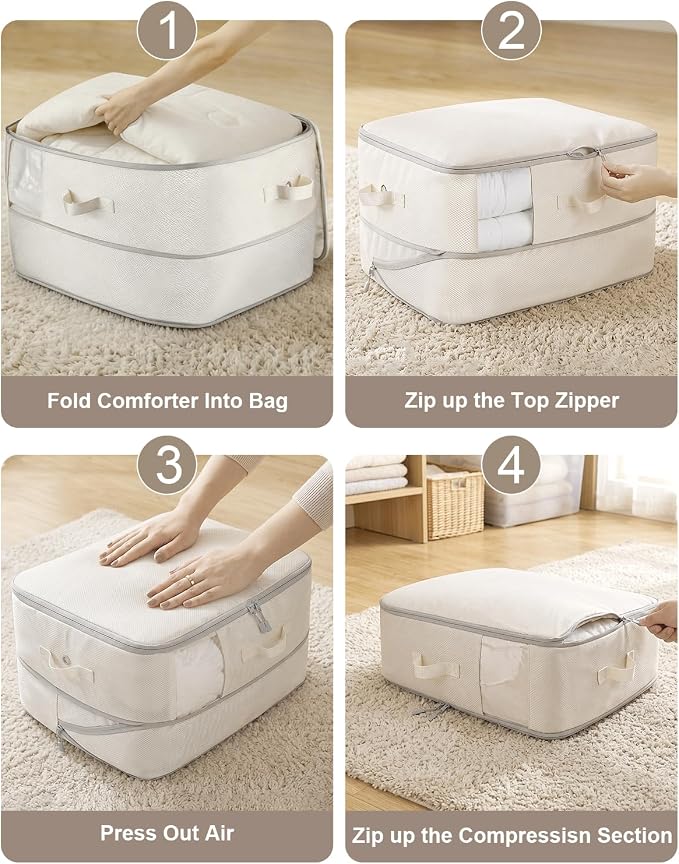 Comforter Storage Bag 2-Pack Self Compression Organizer,22 Gallons | 2-Layer Closet Organizers and Storage, Under Bed Space Saver, Blanket for Bedding, Pillow, Sheet, Clothes, Nursery Use - Image 7