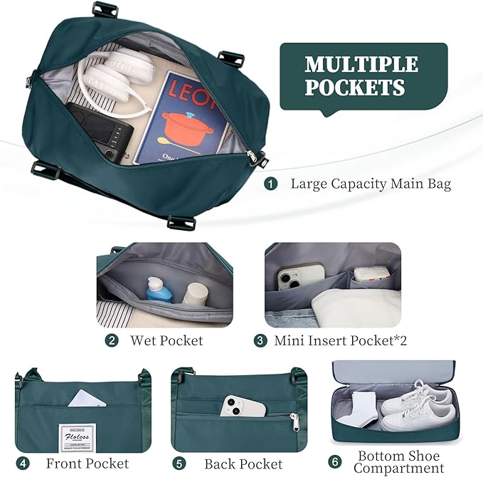 Weekender Bags for Women, Personal Item Travel Bag with Shoes Compartment | Overnight Travel Duffel Bag with Toiletry Bag, Airplane Friendly Carry-On Bag with Wet Pocket & Trolley Sleeve,Medium - Image 5