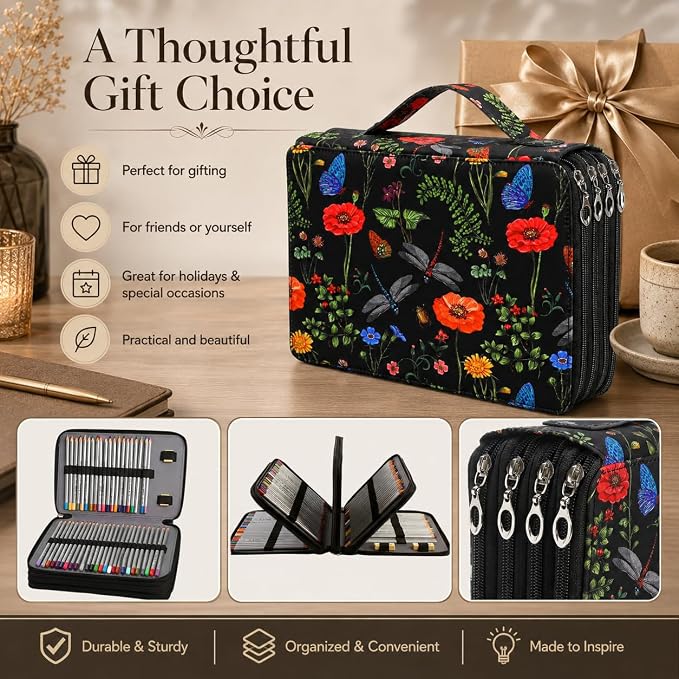 120 Slots Colored Pencil Case Organizer, 3 Layer Bag | Twill Oxford fabric,127 elastic loops,detachable handle,for travel, home storage,drawing tools,creative gifts - Image 4