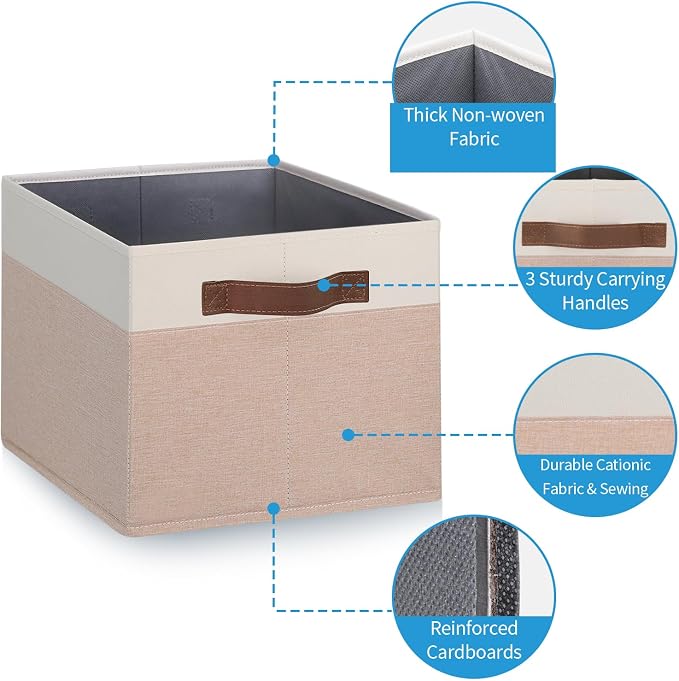 GhvyenntteS Large Fabric Storage Bins 6 Pack, 15x11x9.6 Inch Storage Baskets for Shelves, Foldable Closet Storage Bins for Shelves, Closet Organizers and Storage Boxes, Beige Yellow&White - Image 3