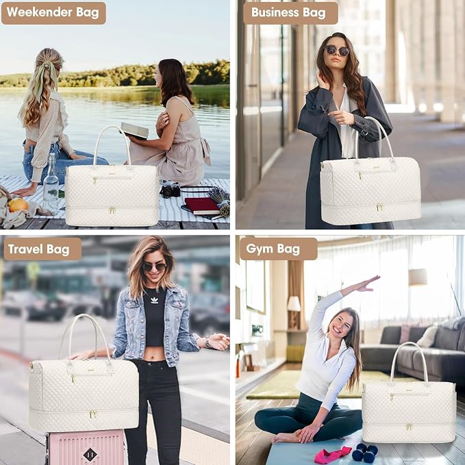 Travel Overnight Bag Weekender Bags - Duffle Bag Women with Shoe Compartment Carry On Overnight Bag with Toiletry Bag Duffel Bags with Wet Pocket for Gym Hospital Bags for Labor and Delivery Beige - Image 6