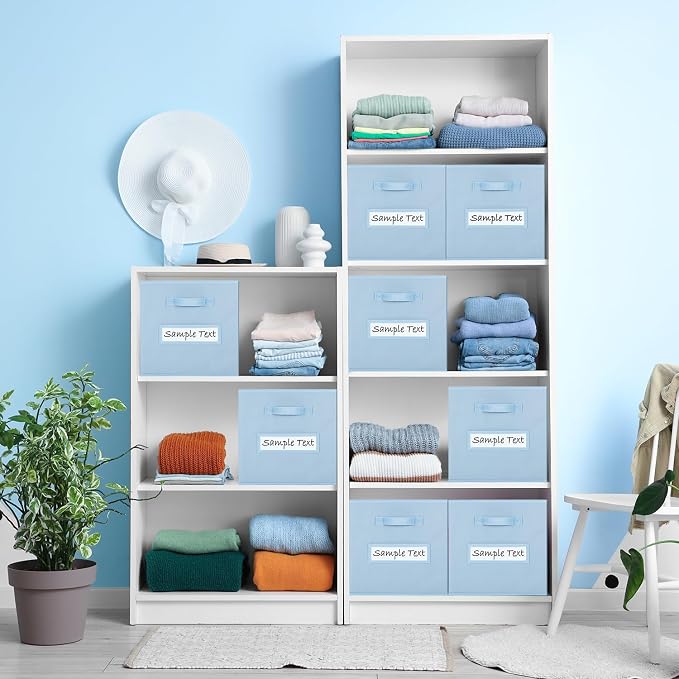 13x13x13 storage cube bins (Set of 10) Fabric storage cubes with 10 Labels Window Cards & a Pen, storage cubes 13x13, Collapsible 13 inch cube storage bins, Cubby Organizer Boxes, Pastel Blue - Image 6