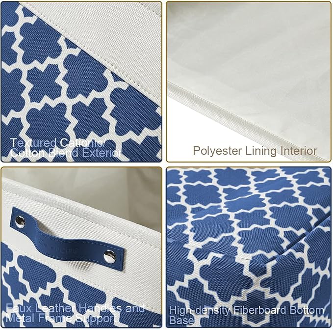 DECOMOMO Storage Bins, Large Fabric Storage Baskets for Shelves 3 Pack | 15 x 11 x 9.5 inches Decorative Linen Closet Organizers with Handles (Blue Patterns) - Image 5