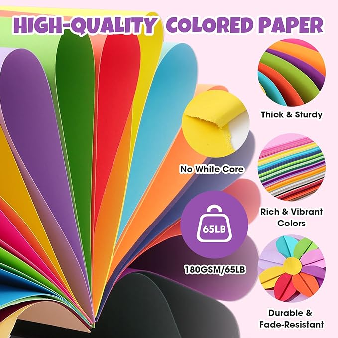 TUXIYA 100 Sheets 8.5" X 11" Colored Cardstock, 50 Colors Card Stock | 50 Assorted Colors Construction Paper Printer Paper for Printing, Card Making, DIY Crafts, School Supplies,Party 180GSM/65LB - Image 3