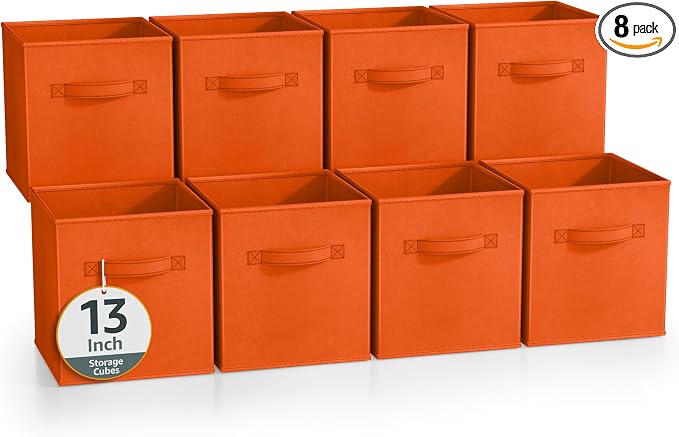 Sorbus 13 Inch Storage Bins - Sturdy Collapsible Fabric Storage Cubes with Handle - 8 Foldable Baskets for Organizing Clothes, Toys, Books - Storage Baskets for Shelves, Closets by Sorbus
