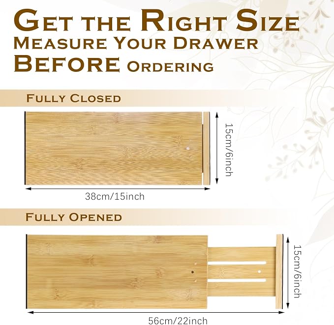 DoubleFill 8 Pcs Deep Bamboo Drawer Dividers, Deep Kitchen Dresser Drawer Organizer with Spring Loaded for Clothes, Adjustable Expandable from 15-22 Inch (Wood Color,6 Inch) - Image 2
