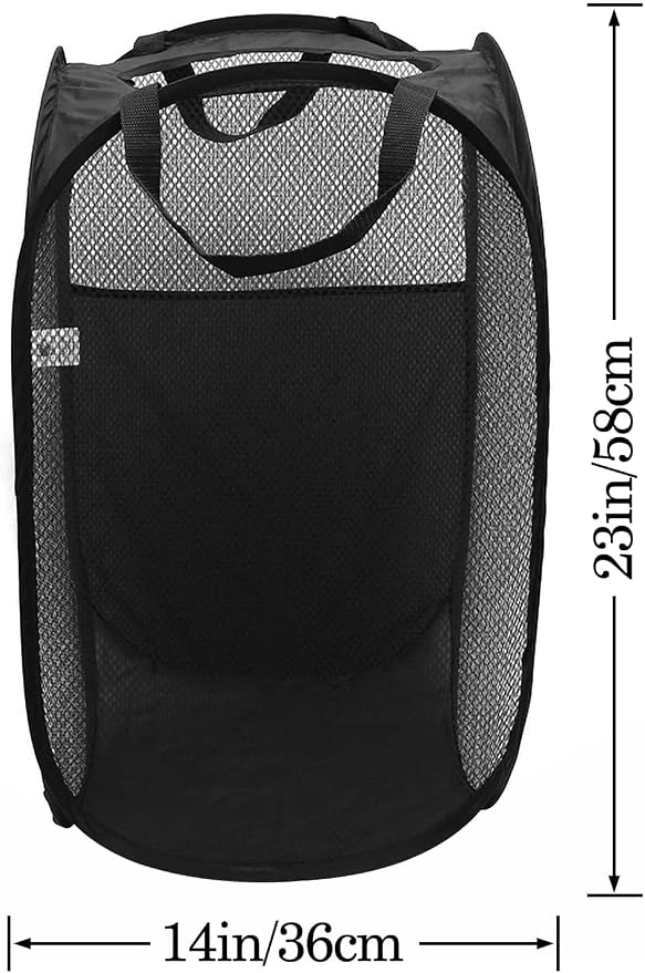 AQQA 9 Pcs Mesh Popup Laundry Hamper Set, Black/White/Blue, Durable Handles, Foldable, Sturdy Mesh Construction, Ideal for Kids, Teens, Adults, College Dorm, Camping, Hotel, Travel (Pack of 2) - Image 2