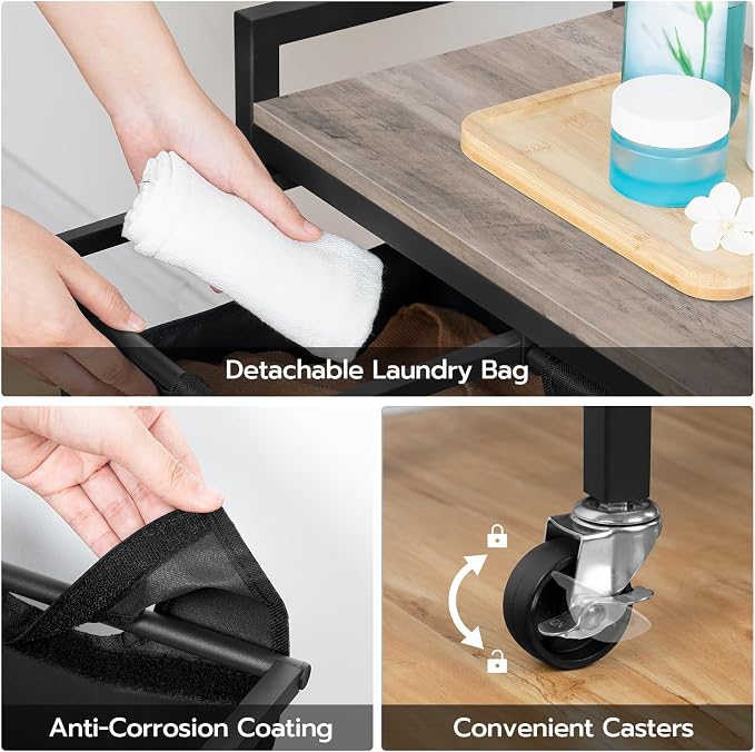 HOOBRO Laundry Sorter 4 Sections, Laundry Hamper with Wheels, 4 × 10.5 Gal (39.8L), Rolling Laundry Basket, Pull-Out and Removable Oxford Fabric Bags, Greige and Black BG04XY01 - Image 5