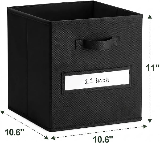 Storage Bins,11 Inch Cube Storage Bin with Labels,6pcs,Black | Fabric Storage Cubes for Shelves,11 Inch storage cube bins with 6 Labels Window Cards & a Pen. - Image 3