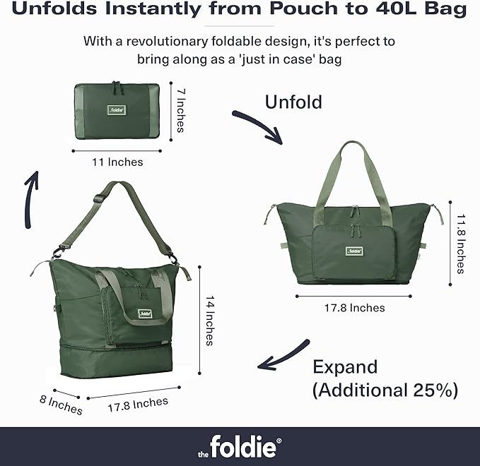 The Foldie Foldable Travel Bag for Women - 40L Weekender Bag with Multiple Pockets - Carry On Expendable Travel Bag - Image 2
