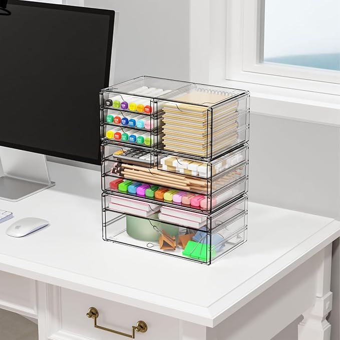 3Pack Clear Drawer Organizers Stackable,Acrylic Storage Drawers With 10 Drawers,Multipurpose Office Supply Organizer and Makeup Organizer for Beauty,Craft,Pen,Medical,Stationary Desk Organizers - Image 2