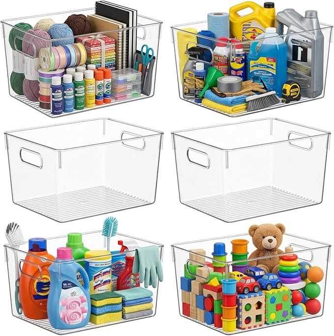 MOONEDGE 6 Pack X-Large Clear Organizer Bins 13x10x8in Storage Containers | Clear Containers for Organizing, Fridge Organizers and Storage, Freezer, Refrigerator, Office Supplies, Craft Room, Laundry by MOONEDGE
