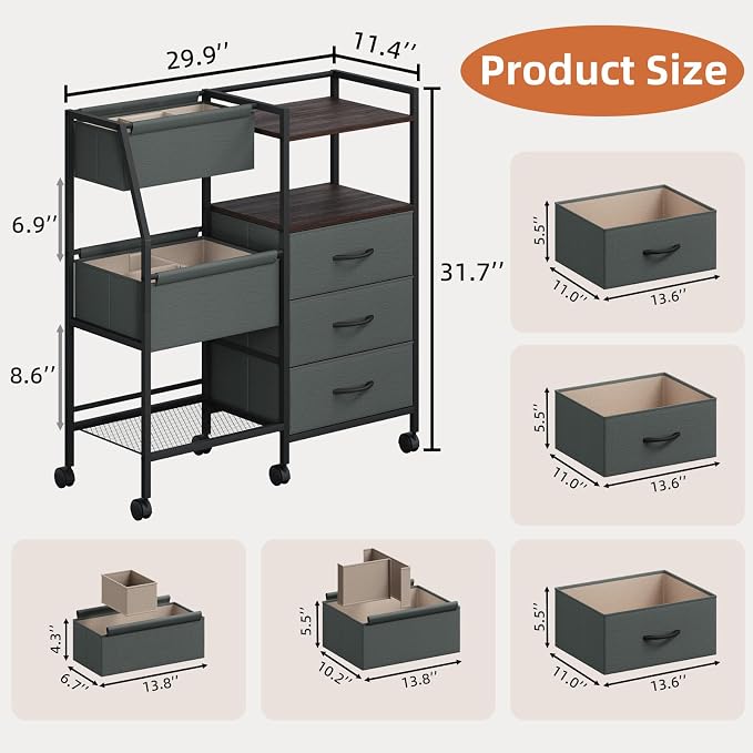 Somdot Baby Diaper Caddy Organizer, 3-Tier Rolling Cart with Drawers | Large-Capacity Metal Nursery Organizer with Removable Dividers, Charcoal Grey - Image 2