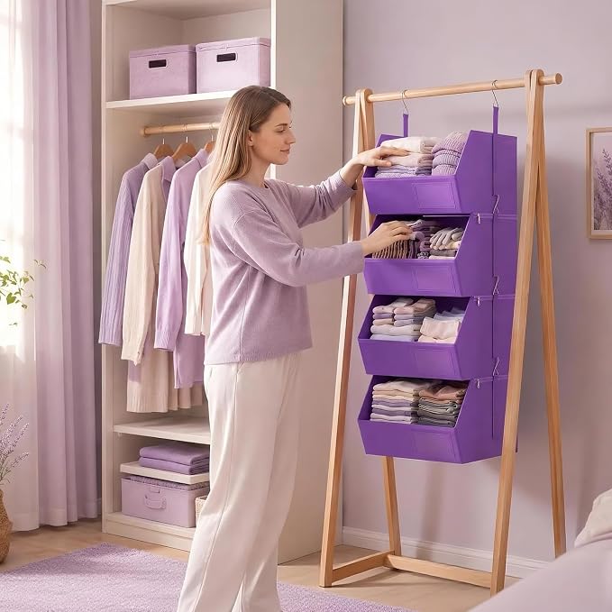 Hanging Closet Organizer, Detachable Hanging Storage Shelves | Reinforced Side Panels, Dorm Closet Organizer, RV Closet Organizers and Storage, Organizer for Clothes, Sweaters,Socks Purple - Image 8