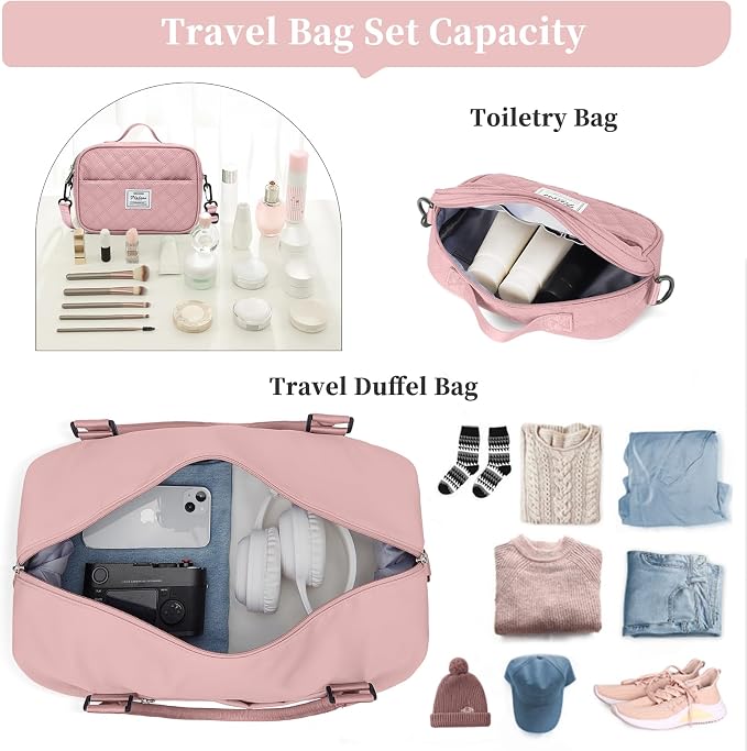 Weekender Bags for Women,Personal Item Travel Bag with Shoes Compartment | Overnight Travel Duffel Bag with Grid Toiletry Bag,Carry-On Bag - Image 3