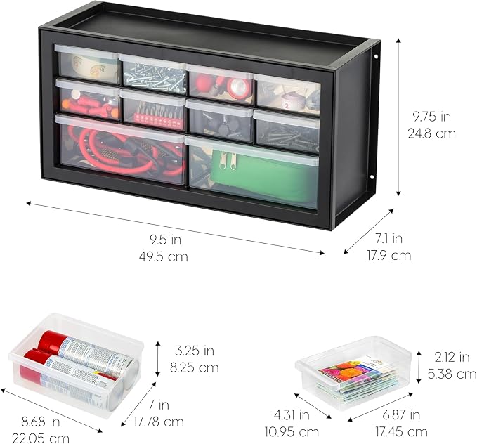 IRIS USA Plastic Storage Drawer Organizer, 10 Drawer Cabinet, 2 Pack, Black | Made in USA organizer stores hardware, beads, screws, classroom supplies, crafts, building bricks, and hobby items. - Image 3